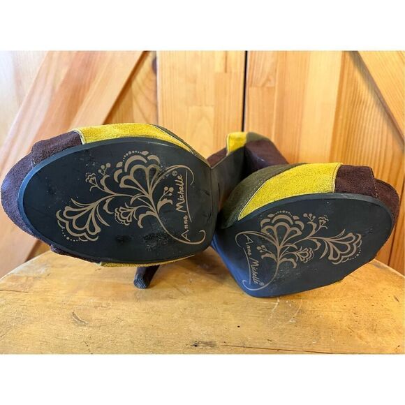 ANNE MICHELLE BLACK GREEN YELLOWPLATFORM 5 INCH PUMP PEEP TOE HEEL SHOES 8.5 - Picture 6 of 8